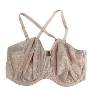 Goddess Verity Bra Womens 42I Pink Nude Floral Lace Crisscross Back US144270 NWT